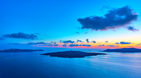 Beautiful view of Aegean sea at sundown from Santorini island, Greeceの写真素材