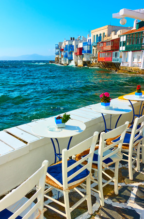 Little Venice in Mykonos Island, Cyclades, Greeceの写真素材