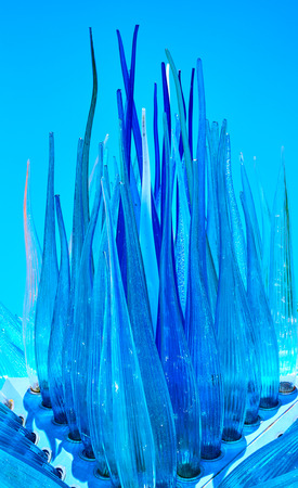 Venice, Italy - June 16, 2018: Detail of blue murano glass sculpture "Comet Glass Star" by S. Cenedese in Muranoのeditorial素材