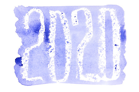 New year 2020 - Blue hand drawn watercolor letteringの写真素材
