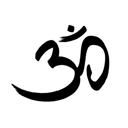 Om sign - sacred sound and spiritual symbol in Hinduism, Buddhism, and Jainism. Calligraphy, hand...