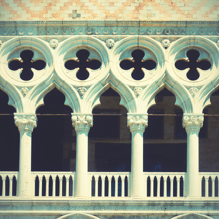 Balcony of The Doges Palace (Palazzo Ducale) in Venice, Italy. Retro style toned imageのeditorial素材