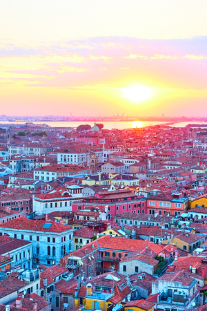 Venice from above at sundown, Italyの写真素材
