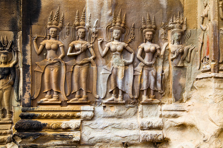 Apsaras - ancient bas relief in Angkor Wat Temple, Cambodia