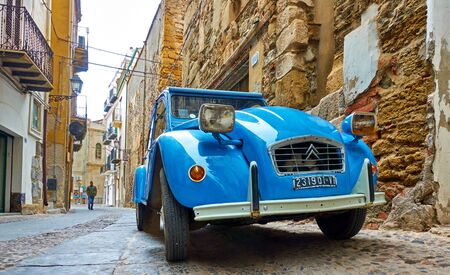 Cefalu, Italy - March 19, 2019: French vintage car Citroen 2CV parked in the streetのeditorial素材