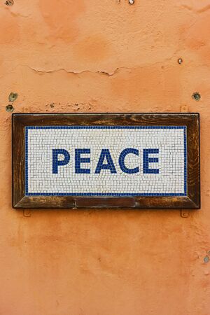 Nicosia, Cyprus - January 25, 2019: Peace sign at the Border Checkpoint Ledra on the Green Line in Nicosiaのeditorial素材