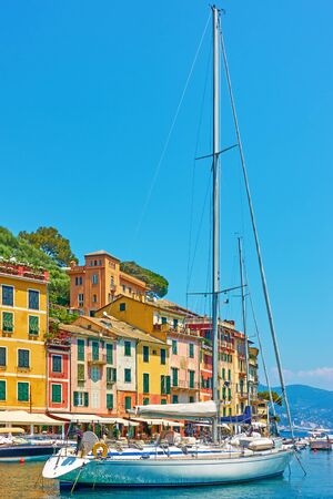 Yacht in the port of Portofino, Liguria, Italyの写真素材