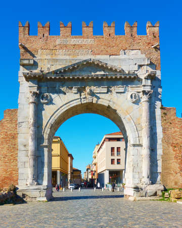 Arch of Augustus - Gate in the old town of Rimini, Italy. It was built in 27 BC and it is the oldest Roman arch which survivesのeditorial素材
