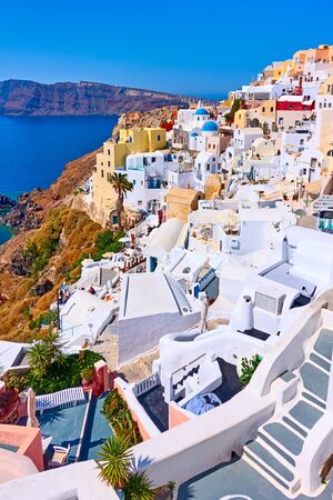 Picturesque panoramic vew of Oia town in Santorini island in Greece - Greek landscapeの写真素材