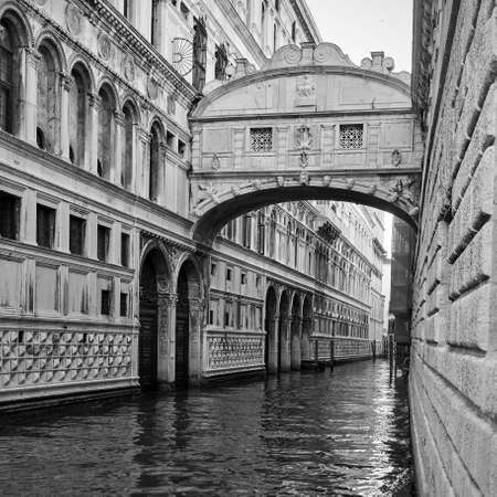 The Bridge of Sighs (Ponte dei Sospiri) in Venice, Italy. Black and white photographyのeditorial素材