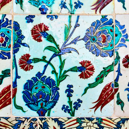 Ancient turkish glazed ceramic tiles with floral patternの写真素材