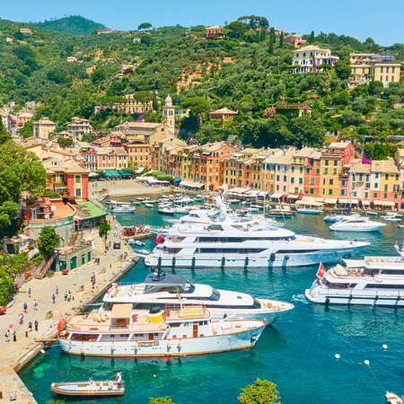 Harbour with yachts and boats in Portofino, Italian riviera, Italy. Landscapeの写真素材