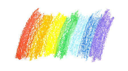 Rainbow crayon strokes isolated on the white background.  Hand drawn textureの写真素材