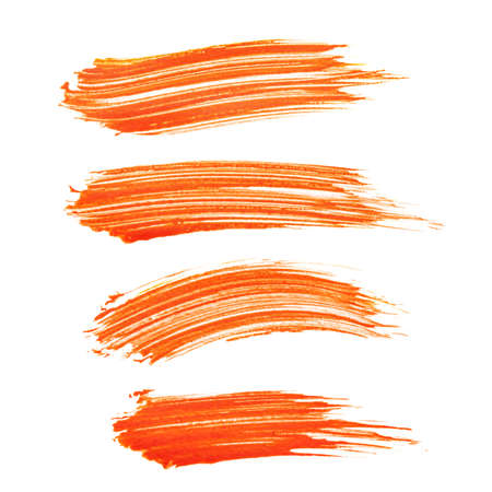 Set of textured red brush strokes isolated on the white backgroundの写真素材