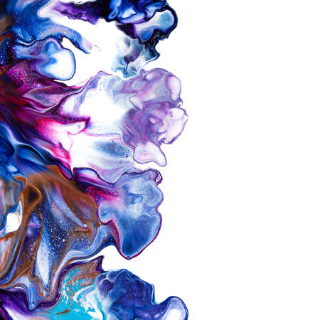 Acrylic paint pouring.  Fluid art abstract background with isolated edgeの写真素材