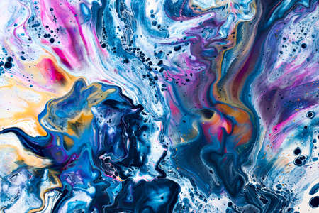 Colorful abstract background with fluid paint. Hand drawn textureの写真素材
