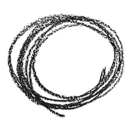 Doodle circle by black crayon stroke isolated on the white backgroundの写真素材