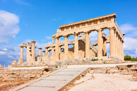 Ancient temple of Aphaea, landmark of Aegina Island in Greece. Masterpiece of ancient greek architecture.の写真素材
