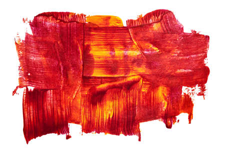 Expressive textured red orange brush strokes isolated on the white background. Raster illustrationの写真素材