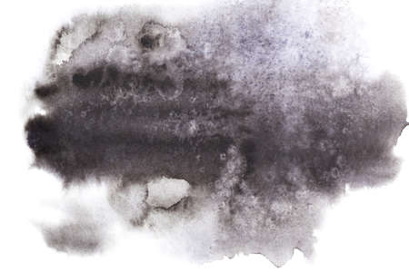 Grey watercolor stain with wet edges on white paper.  Abstract background, space for your own textの写真素材