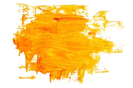 Expressive orange brush strokes isolated on the white background. Abstract texture, space for your own textの写真素材