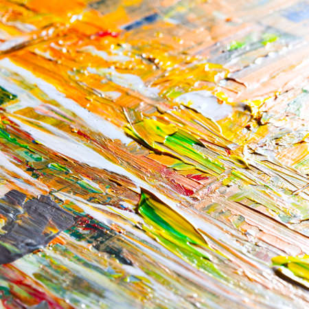 Macro shot of yellow brush strokes. Expressive abstract backgroundの写真素材