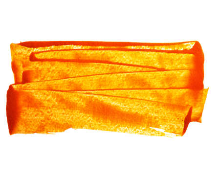 Orange brush stroke isolated on the white background. Abstract texture, space for your own textの写真素材