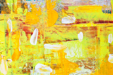 Expressive abstract background with yellow and white brush strokes. Hand drawn textureの写真素材