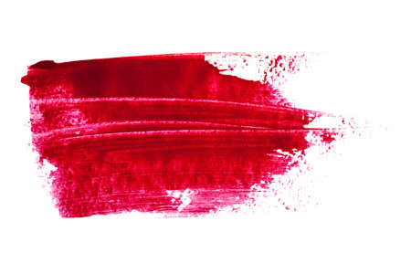 Short red paint brush stroke isolated on the white background. Abstract raster illustrationの写真素材