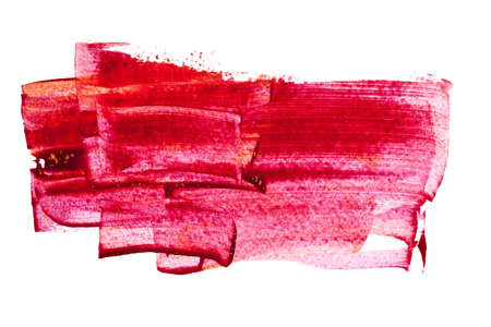 Red paint brush strokes isolated on the white background. Hand-drawn abstract illustrationの写真素材