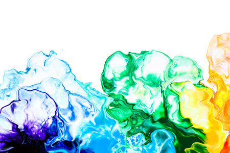 Fluid art abstract background with isolated edge. Fantastical pattern of liquid colorful paint