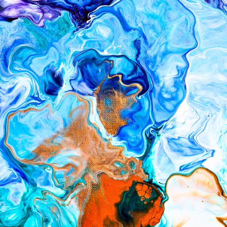 Colorful pattern of liquid paint. Fluid art abstract backgroundの写真素材