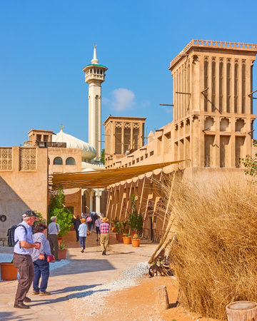 Dubai, UAE - January 31, 2020: Tourists in Al Fahidi Historical Neighbourhood in Old Dubai, United Arab Emiratesのeditorial素材