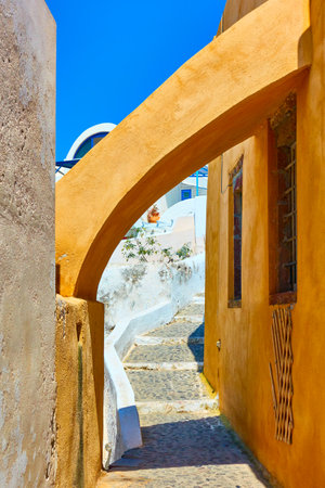 Greece, Santorini island. Picturesque side street in Oia villageの写真素材