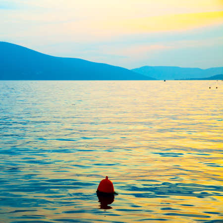 Landscape with The Bay of Kotor of the Adriatic Sea in Montenegro at twilightの写真素材