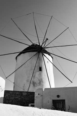 Windmill in Mykonos in Greece.. Black and white photographyの写真素材