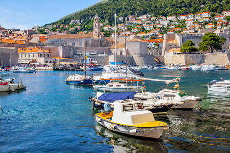 Dubrovnik, Croatia - Jine 12, 2017: Boats in the Old Port of Dubrovnikのeditorial素材