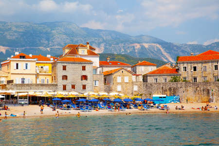 Budva, Montenegro - June 6, 2016: Beach in Budva with sunbathing people on sunny summer dayのeditorial素材