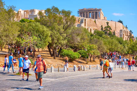 Athens, Greece  - September 21, 2019:  People by The Acropolis hill in Athens. Cityscapeのeditorial素材
