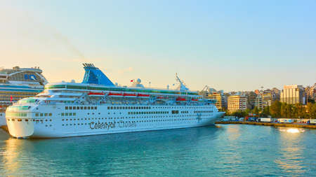 Piraeus, Athens, Greece - April 20, 2018: Cruise ships in the port of Piraeus in Athensのeditorial素材