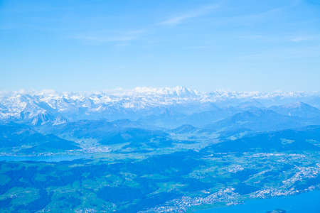 Swiss Alps in Switzerland. Aerial panoramic viewの写真素材