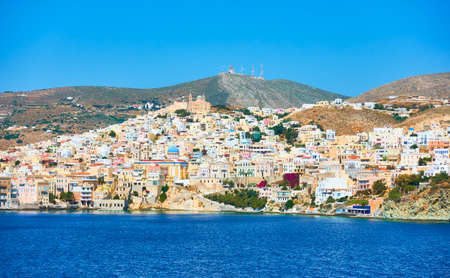 Ermoupoli town on the coast of Syros Island, Greeceの写真素材