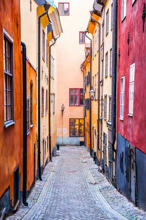 Colorful old street in Gamla Stan in Stockholm, Swedenの写真素材