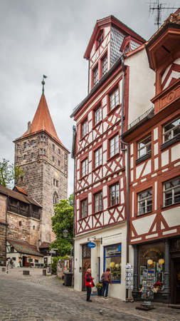 Nuremberg, Germany - May 17, 2016:  Street in the old town of Nurembergのeditorial素材