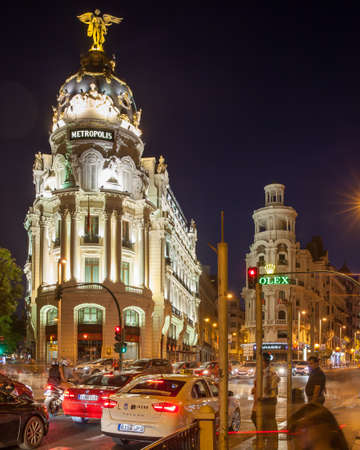 Madrid, Spain - September 01, 2016: Gran Via and Metropolis Building in the City of Madridのeditorial素材