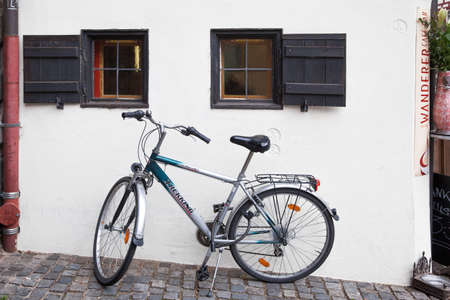 Nuremberg, Germany - May 17, 2016:  Bicycle by the house wall in the old town of Nurembergのeditorial素材