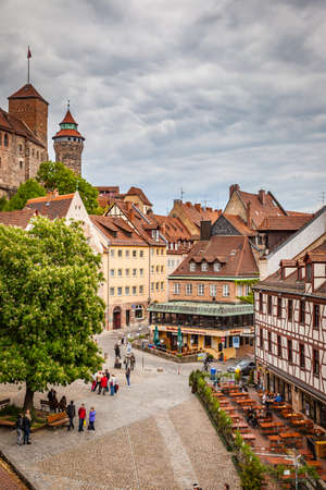 Nuremberg, Germany - May 17, 2016:  Square in the old town of Nuremberg. Landmark of the city, cityscapeのeditorial素材
