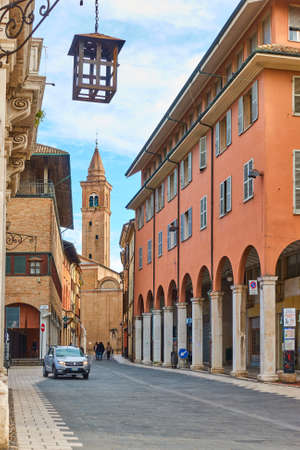 Cesena, Italy -  February 27, 2020: Old street  in the old town of Cesena, Emilia-Romagnaのeditorial素材