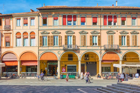 Faenza, Italy - February 27, 2020: Old buildings on Piazza del Popolo in Faenza, Emilia-Romagna, Italyのeditorial素材