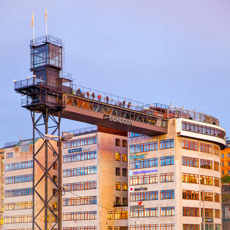 Stockholm, Sweden - May 18, 2015: Observation platform at the elevator Katarinahissen and Gondolen...